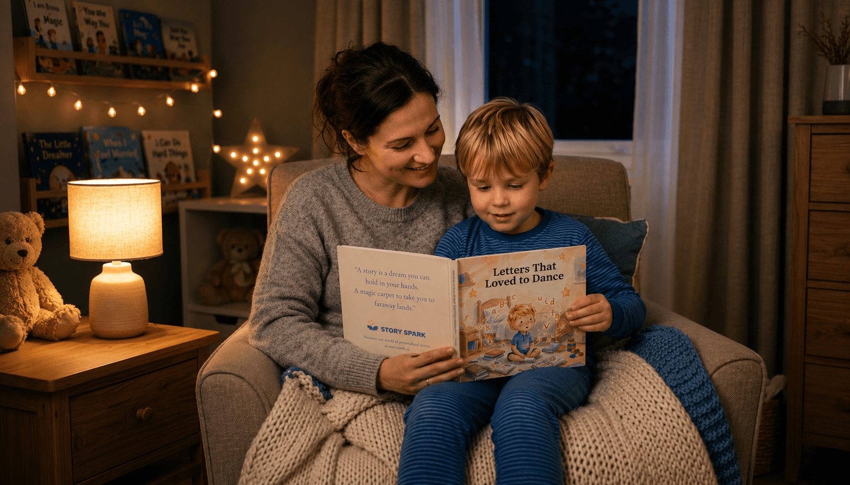 Parent and child reading a story together