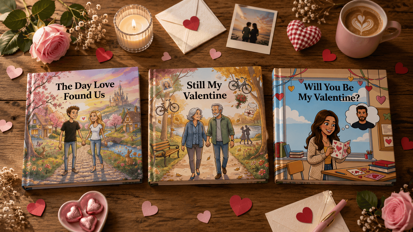Personalized Valentine books displayed as premium hardcover gifts